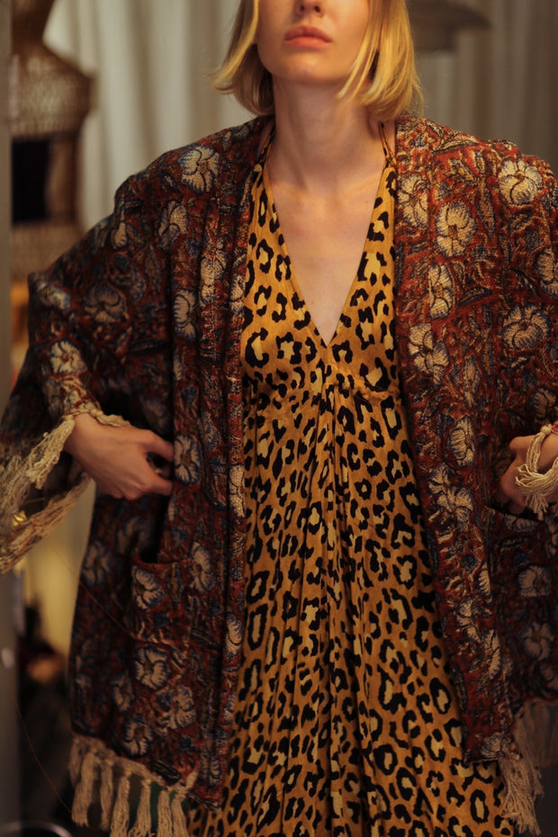 FRINGED JACKET BLUE FLOWERS - sustainably made MOMO NEW YORK sustainable clothing, Bohemian Chic slow fashion