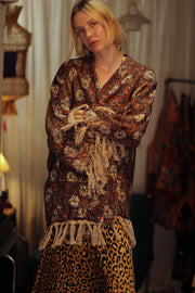 FRINGED JACKET BLUE FLOWERS - sustainably made MOMO NEW YORK sustainable clothing, Bohemian Chic slow fashion