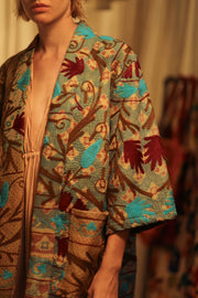 GINEVRA EMBROIDERED KANTHA KIMONO RED AND BLUE - sustainably made MOMO NEW YORK sustainable clothing, slow fashion