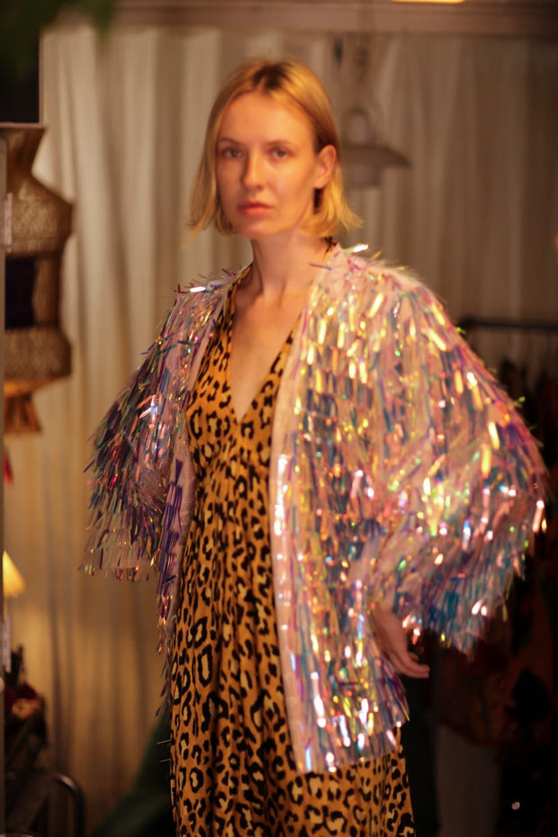 GLITTER SEQUINED SHORT KIMONO FRANKA UNICORN - sustainably made MOMO NEW YORK sustainable clothing, embellished slow fashion