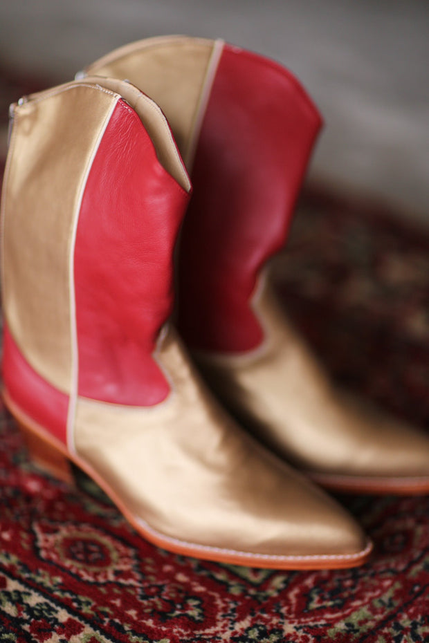 GOLD RED WESTERN BOOTS GUSTAV - sustainably made MOMO NEW YORK sustainable clothing, boots slow fashion