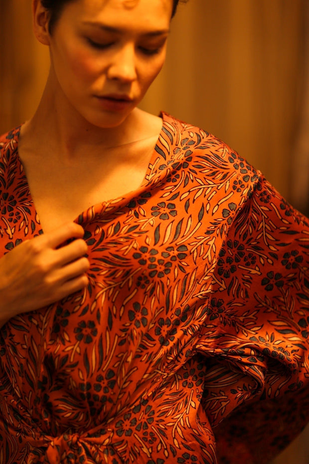 HAND BLOCK PRINT SILK KIMONO PINA - sustainably made MOMO NEW YORK sustainable clothing, bestseller slow fashion