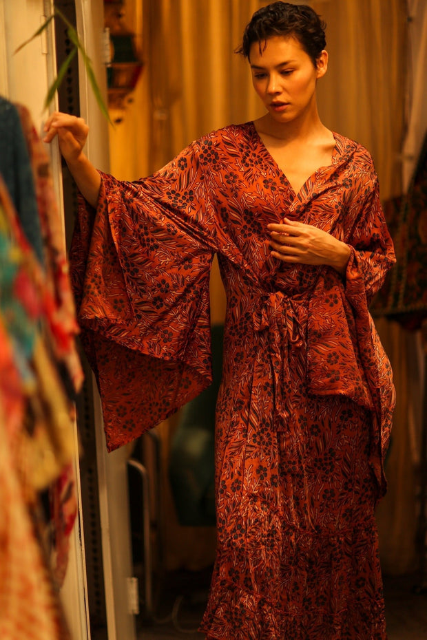 HAND BLOCK PRINT SILK KIMONO PINA - sustainably made MOMO NEW YORK sustainable clothing, bestseller slow fashion