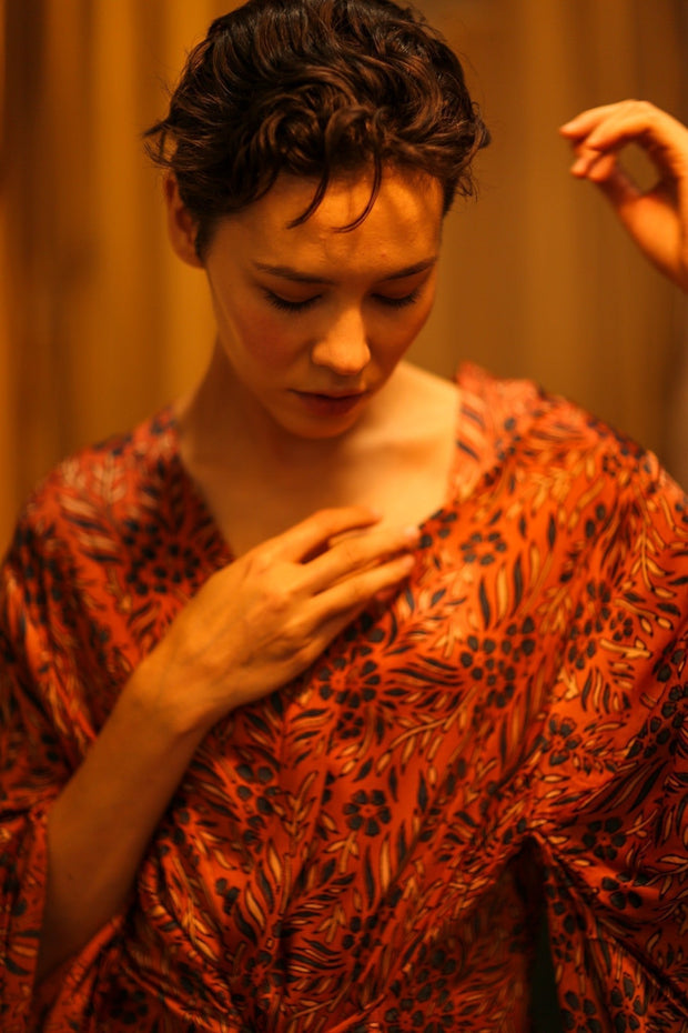 HAND BLOCK PRINT SILK KIMONO PINA - sustainably made MOMO NEW YORK sustainable clothing, bestseller slow fashion