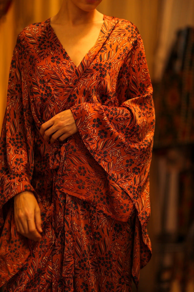 HAND BLOCK PRINT SILK KIMONO PINA - sustainably made MOMO NEW YORK sustainable clothing, bestseller slow fashion