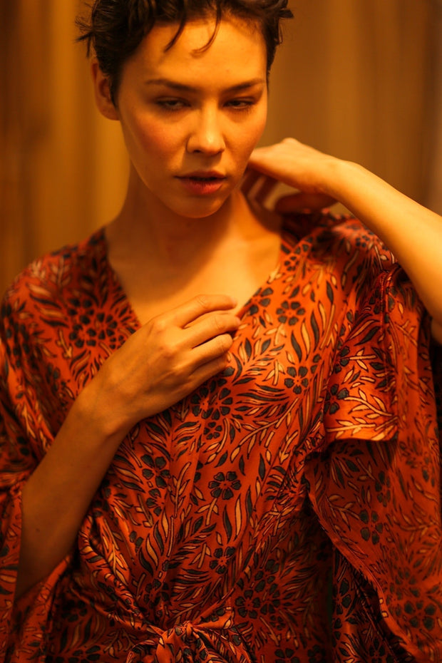 HAND BLOCK PRINT SILK KIMONO PINA - sustainably made MOMO NEW YORK sustainable clothing, bestseller slow fashion