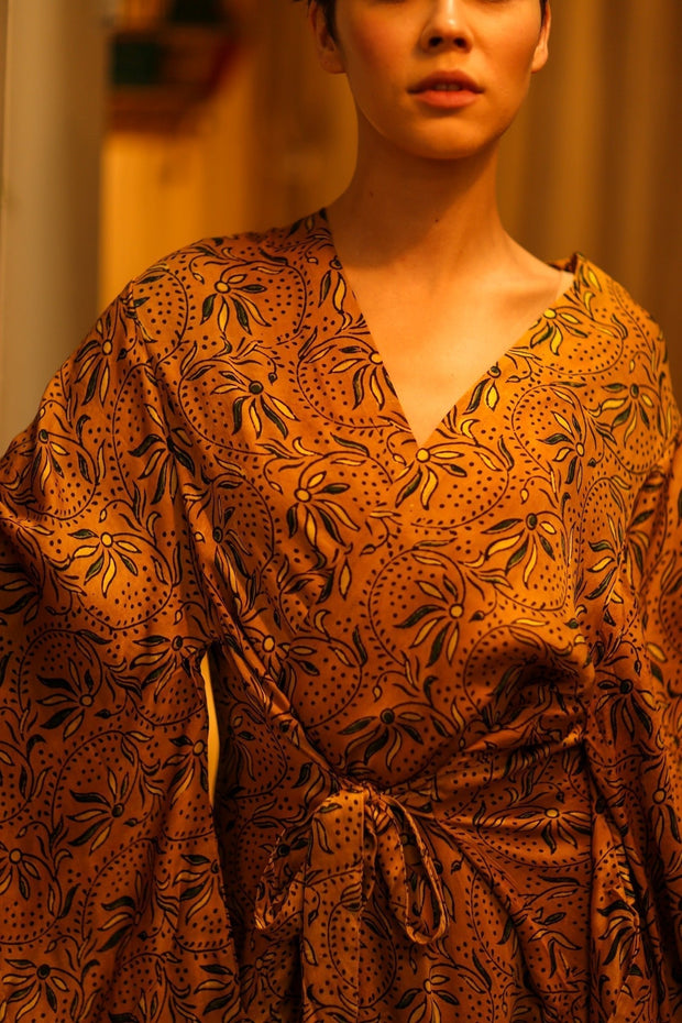 HAND BLOCK PRINT SILK WING KIMONO PINA - sustainably made MOMO NEW YORK sustainable clothing, bestseller slow fashion