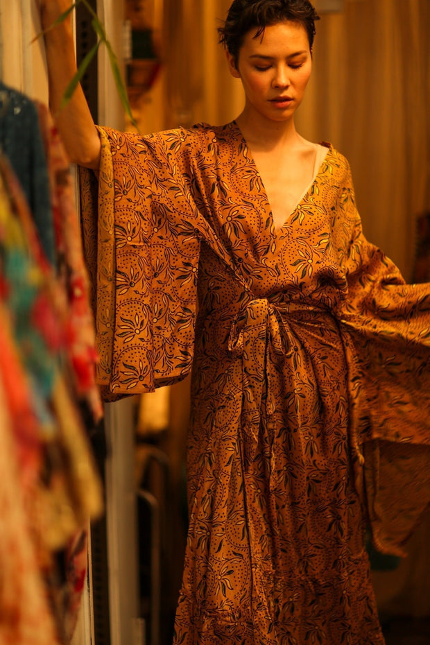 HAND BLOCK PRINT SILK WING KIMONO PINA - sustainably made MOMO NEW YORK sustainable clothing, bestseller slow fashion