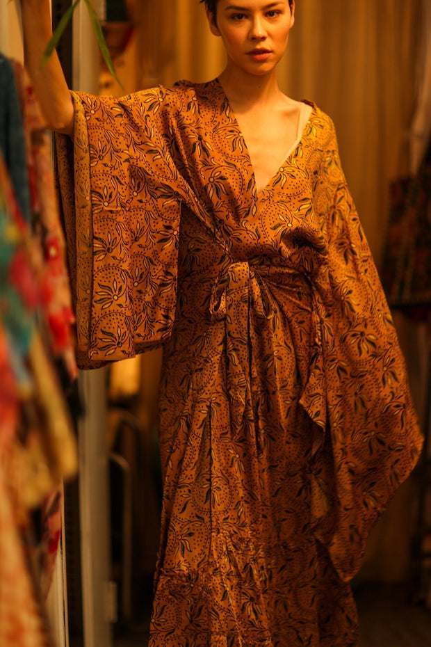 HAND BLOCK PRINT SILK WING KIMONO PINA - sustainably made MOMO NEW YORK sustainable clothing, bestseller slow fashion