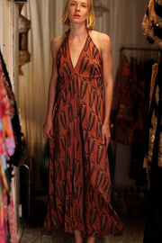 HANNAH SILK DRESS BROWN FEATHER - sustainably made MOMO NEW YORK sustainable clothing, Boho Chic Dress slow fashion