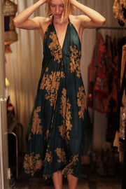 HANNAH SILK DRESS GOLDEN BOUQUET - sustainably made MOMO NEW YORK sustainable clothing, Boho Chic Dress slow fashion