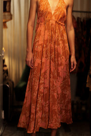 HANNAH SILK DRESS ORANGE FLOWER - sustainably made MOMO NEW YORK sustainable clothing, Boho Chic Dress slow fashion