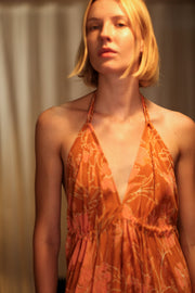 HANNAH SILK DRESS ORANGE FLOWER - sustainably made MOMO NEW YORK sustainable clothing, Boho Chic Dress slow fashion