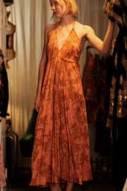 HANNAH SILK DRESS ORANGE FLOWER - sustainably made MOMO NEW YORK sustainable clothing, Boho Chic Dress slow fashion