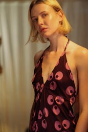 HANNAH SILK DRESS PURPLE MONKEY - sustainably made MOMO NEW YORK sustainable clothing, Boho Chic Dress slow fashion