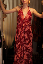 HANNAH SILK DRESS RED FLOWER - sustainably made MOMO NEW YORK sustainable clothing, Boho Chic Dress slow fashion