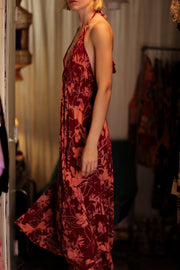 HANNAH SILK DRESS RED FLOWER - sustainably made MOMO NEW YORK sustainable clothing, Boho Chic Dress slow fashion