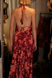 HANNAH SILK DRESS RED FLOWER - sustainably made MOMO NEW YORK sustainable clothing, Boho Chic Dress slow fashion