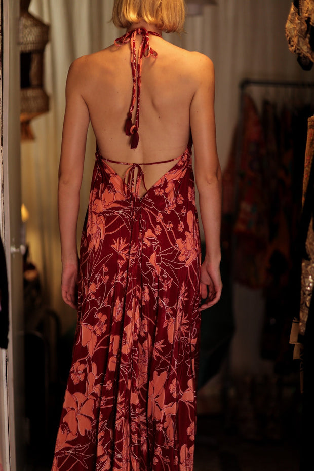 HANNAH SILK DRESS RED FLOWER - sustainably made MOMO NEW YORK sustainable clothing, Boho Chic Dress slow fashion
