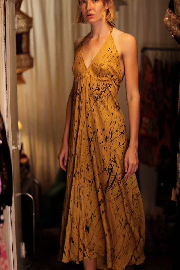 HANNAH SILK DRESS YELLOW POLLOCK - sustainably made MOMO NEW YORK sustainable clothing, Boho Chic Dress slow fashion