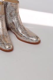 IAN SNAKE PRINT SILVER BOOTS - sustainably made MOMO NEW YORK sustainable clothing, ankle boots slow fashion