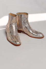 IAN SNAKE PRINT SILVER BOOTS - sustainably made MOMO NEW YORK sustainable clothing, ankle boots slow fashion