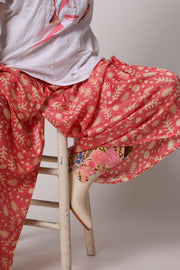 CREAM LEATHER PINK SILK FLOWER EMBROIDERED LA