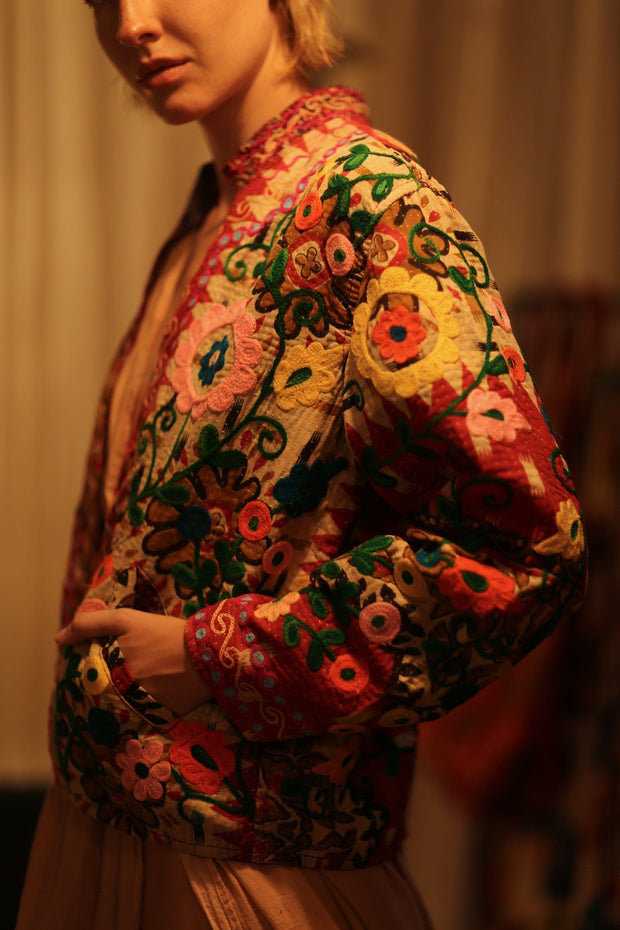 JACKET INGRID FLOWERS EMBROIDERED - sustainably made MOMO NEW YORK sustainable clothing, coatandjacket slow fashion