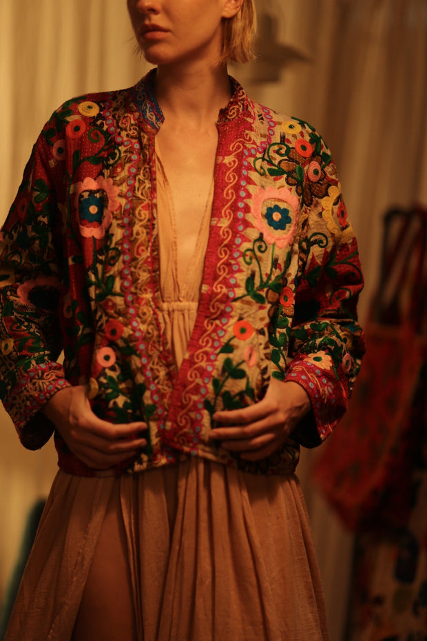 JACKET INGRID FLOWERS EMBROIDERED - sustainably made MOMO NEW YORK sustainable clothing, coatandjacket slow fashion