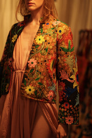 JACKET INGRID LIGHT AND DARK BROWN EMBROIDERED - sustainably made MOMO NEW YORK sustainable clothing, coatandjacket slow fashion