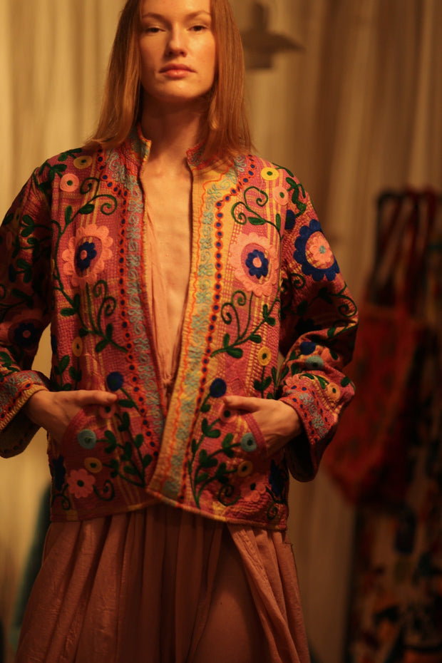 JACKET INGRID MARY PINK EMBROIDERED - sustainably made MOMO NEW YORK sustainable clothing, coatandjacket slow fashion