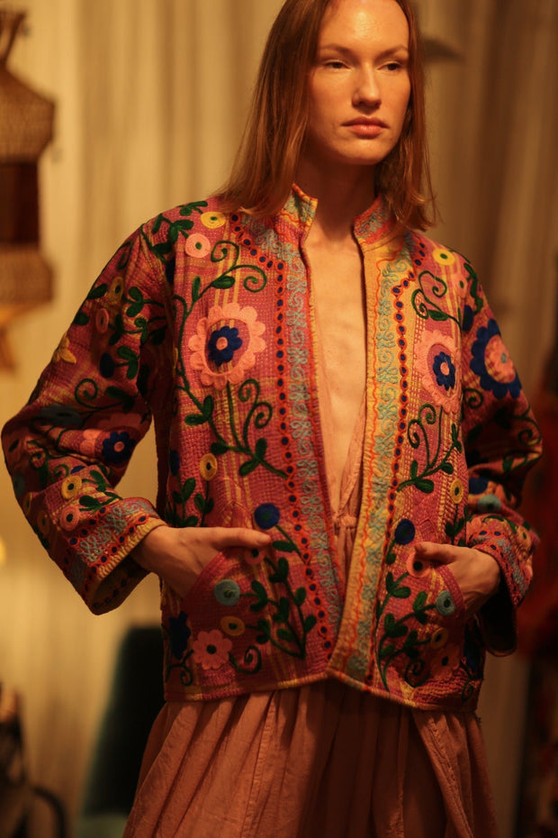 JACKET INGRID MARY PINK EMBROIDERED - sustainably made MOMO NEW YORK sustainable clothing, coatandjacket slow fashion