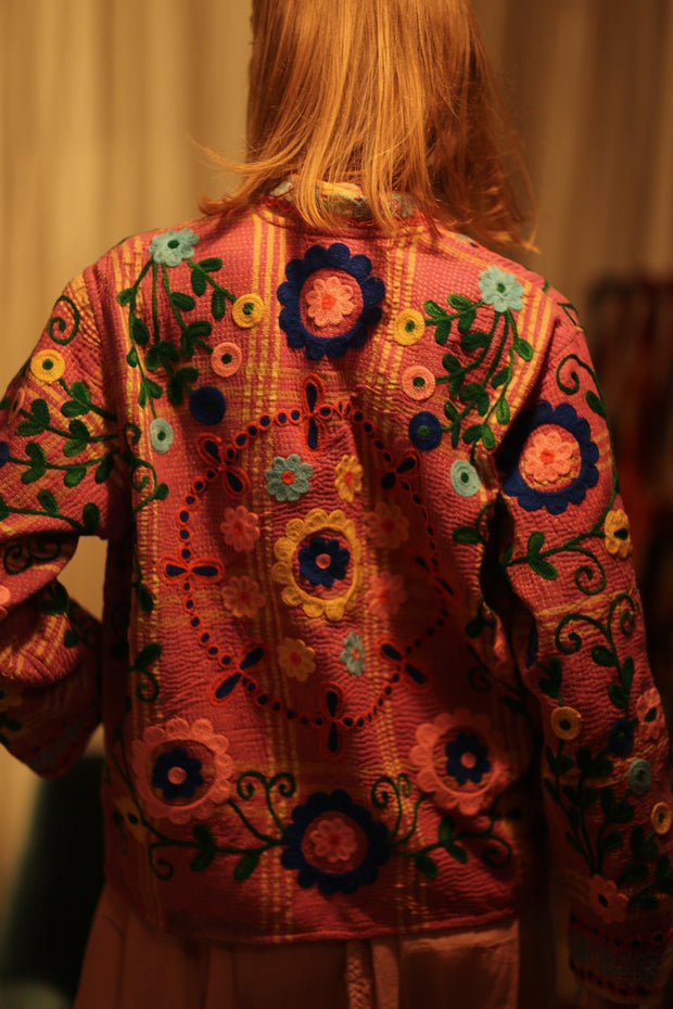 JACKET INGRID MARY PINK EMBROIDERED - sustainably made MOMO NEW YORK sustainable clothing, coatandjacket slow fashion