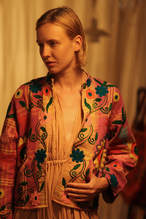 JACKET INGRID SUNFLOWER EMBROIDERED - sustainably made MOMO NEW YORK sustainable clothing, coatandjacket slow fashion