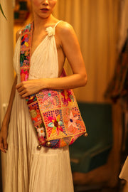 JAIDEE EMBROIDERED PATCHWORK BAG - sustainably made MOMO NEW YORK sustainable clothing, bag slow fashion