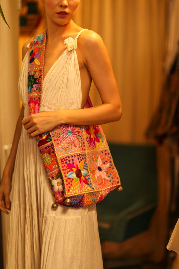JAIDEE EMBROIDERED PATCHWORK BAG - sustainably made MOMO NEW YORK sustainable clothing, bag slow fashion