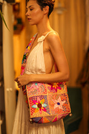 JAIDEE EMBROIDERED PATCHWORK BAG - sustainably made MOMO NEW YORK sustainable clothing, bag slow fashion