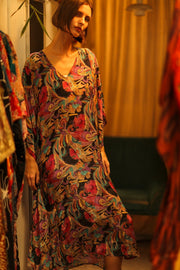 KAFTAN DRESS YAYA BLACK JUNGLE - sustainably made MOMO NEW YORK sustainable clothing, dresskaftan slow fashion