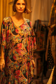 KAFTAN DRESS YAYA BLACK JUNGLE - sustainably made MOMO NEW YORK sustainable clothing, dresskaftan slow fashion