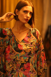 KAFTAN DRESS YAYA BLACK JUNGLE - sustainably made MOMO NEW YORK sustainable clothing, dresskaftan slow fashion