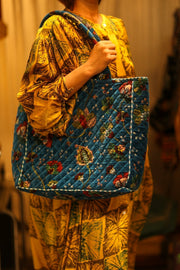 KALI VELVET BAG BLUE FLORAL L - sustainably made MOMO NEW YORK sustainable clothing, bag slow fashion