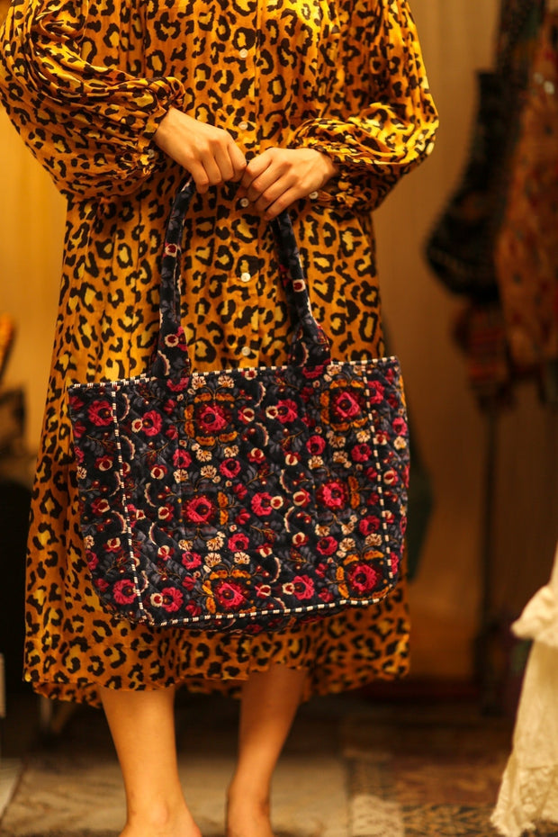 KALI VELVET BAG BOHO FLOWER M - sustainably made MOMO NEW YORK sustainable clothing, bag slow fashion