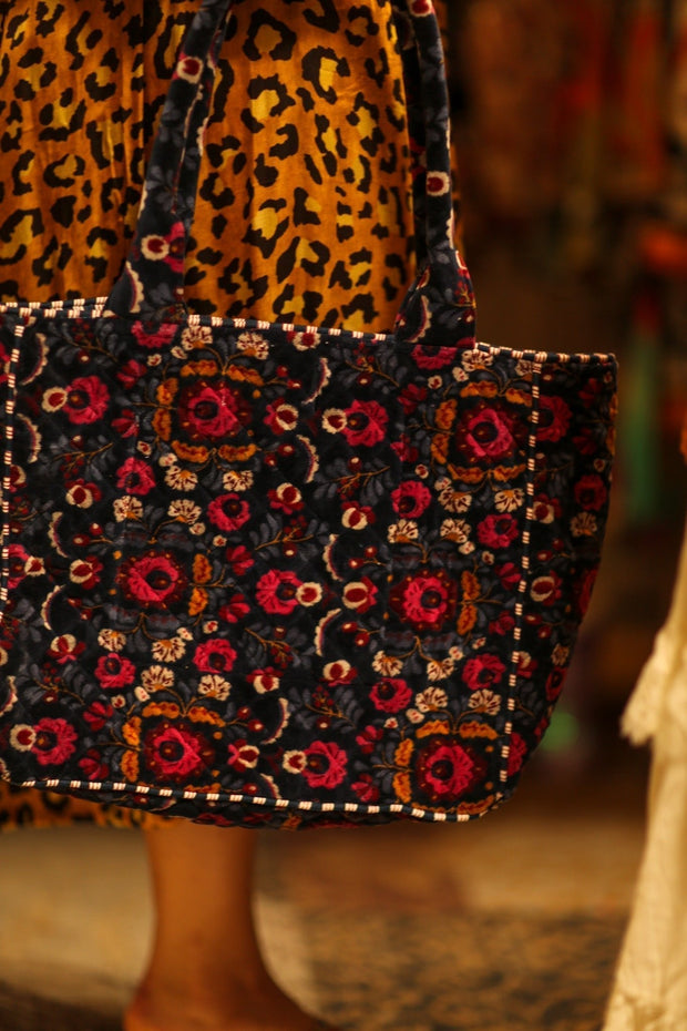 KALI VELVET BAG BOHO FLOWER M - sustainably made MOMO NEW YORK sustainable clothing, bag slow fashion