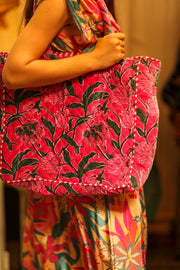 KALI VELVET BAG STRAWBERRY FLORAL L - sustainably made MOMO NEW YORK sustainable clothing, bag slow fashion