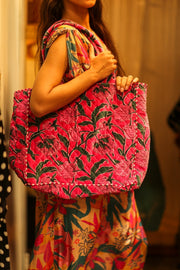KALI VELVET BAG STRAWBERRY FLORAL L - sustainably made MOMO NEW YORK sustainable clothing, bag slow fashion