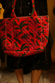 KALI VELVET BAG STRAWBERRY FLORAL M - sustainably made MOMO NEW YORK sustainable clothing, bag slow fashion