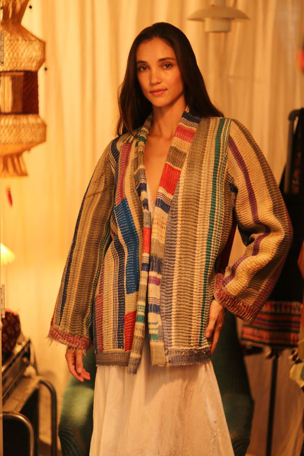 KANTHA ARTIST KIMONO LANA - sustainably made MOMO NEW YORK sustainable clothing, coatandjacket slow fashion