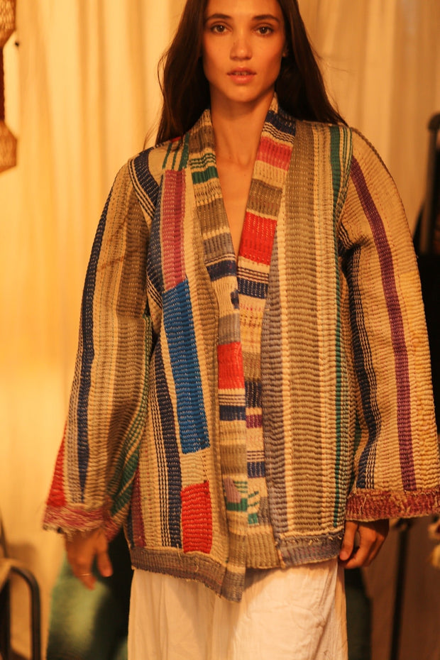 KANTHA ARTIST KIMONO LANA - sustainably made MOMO NEW YORK sustainable clothing, coatandjacket slow fashion