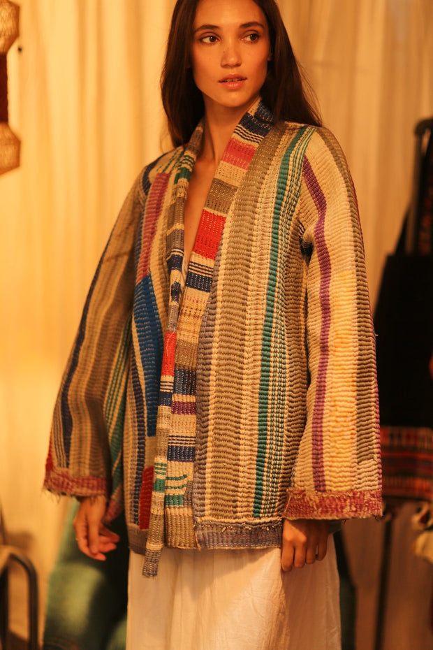 KANTHA ARTIST KIMONO LANA - sustainably made MOMO NEW YORK sustainable clothing, coatandjacket slow fashion