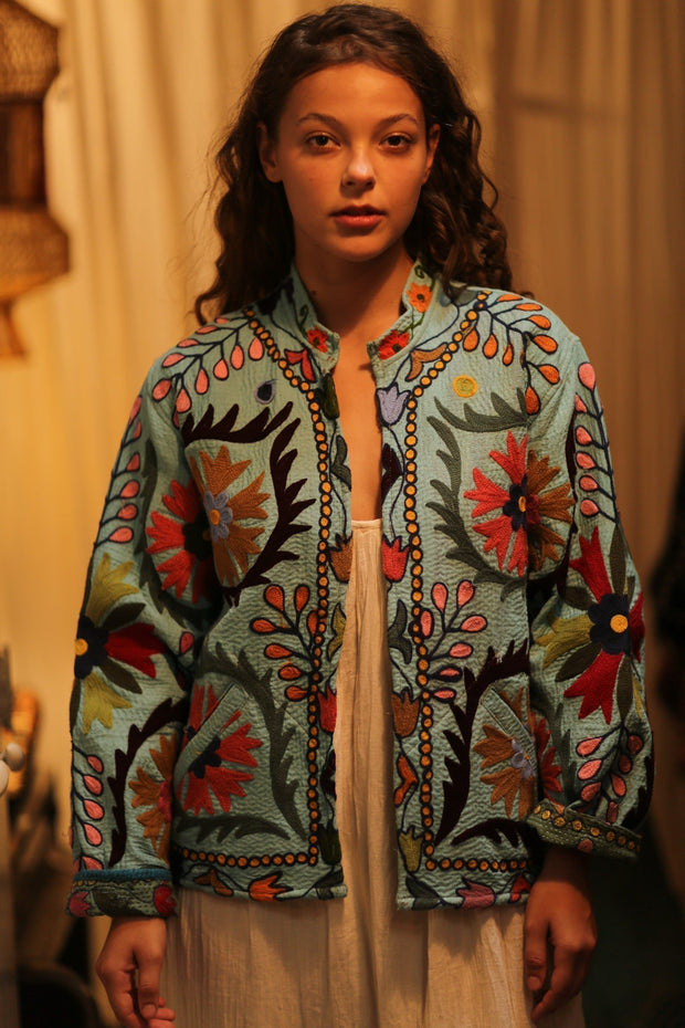 KANTHA EMBROIDERED JACKET ANTONA - sustainably made MOMO NEW YORK sustainable clothing, coatandjacket slow fashion